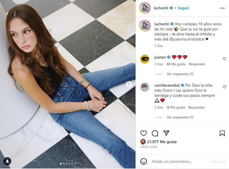 Paloma es la segunda hija de Juanes y Karen Martínez