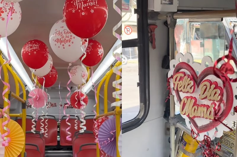 Globos, flores y mensajes especiales sorprendieron a las pasajeras durante los recorridos.