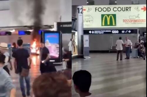 Caos en el aeropuerto de Milán: hombre provoca incendio en mostrador