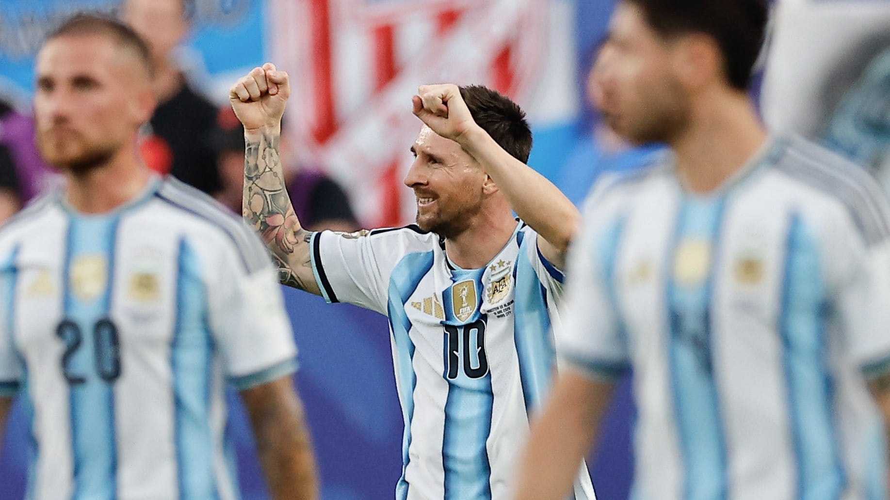 FOTODELDÍA GR3134. KANSAS (ESTADOS UNIDOS), 16/06/2026.- Lionel Messi de Argentina celebra un gol este martes, en un partido del grupo J del Mundial de la FIFA 2026 entre Argentina y Argelia en el estadio Arrowhead en Kansas (Estados Unidos). EFE/ Juan Ignacio Roncoroni