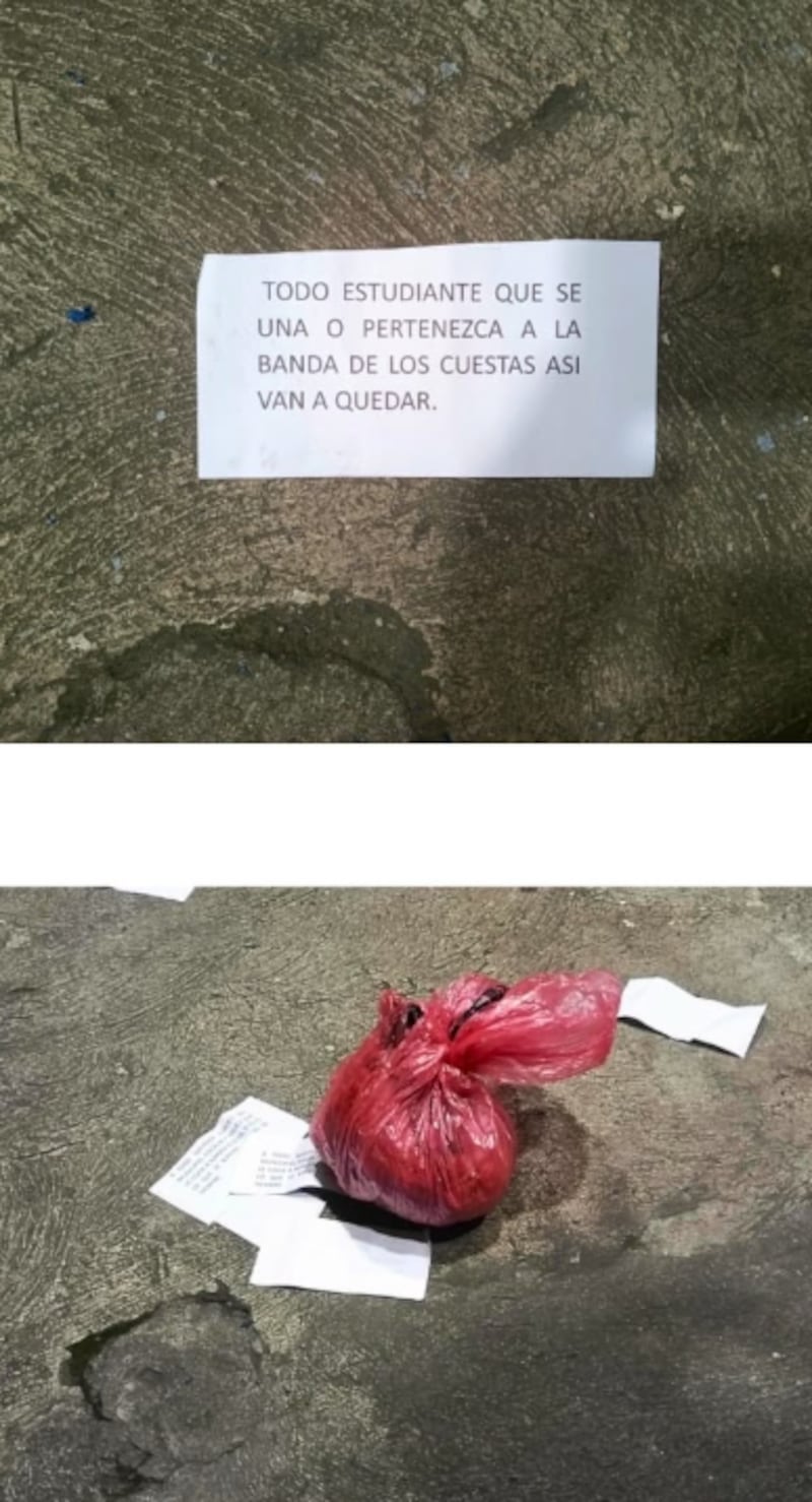 Autoridades investigan los mensajes intimidantes y los restos hallados en el centro del cantón Pasaje.