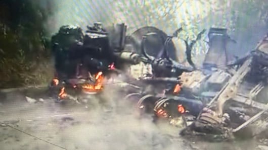 Incendio de un vehículo tanquero de combustible