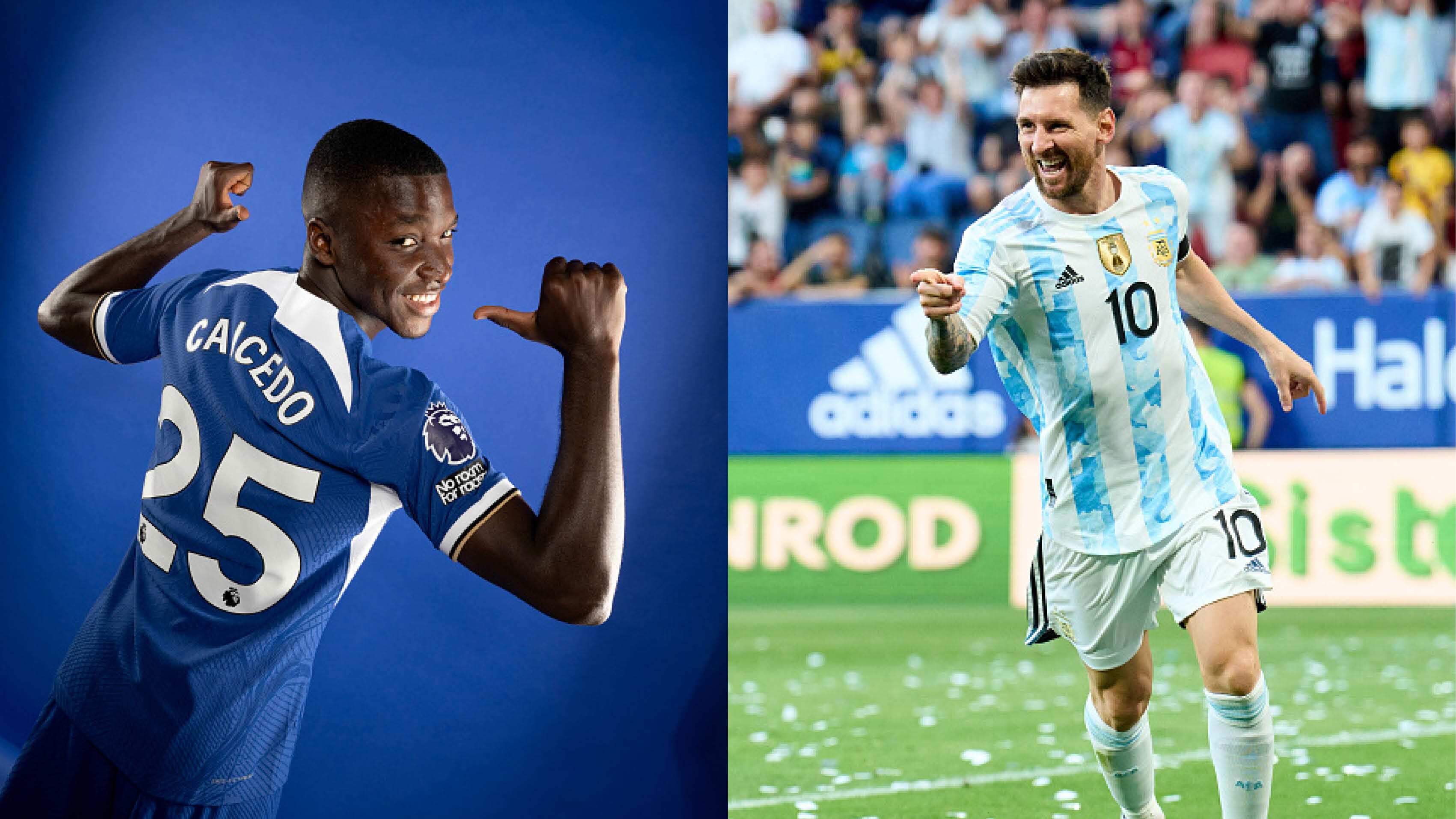 Moisés Caicedo y Lionel Messi