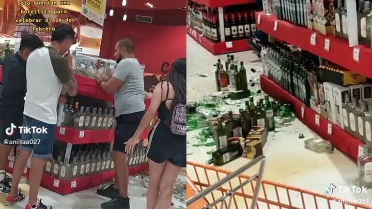 Sostuvieron el estante para que no se siguieran cayendo las botellas