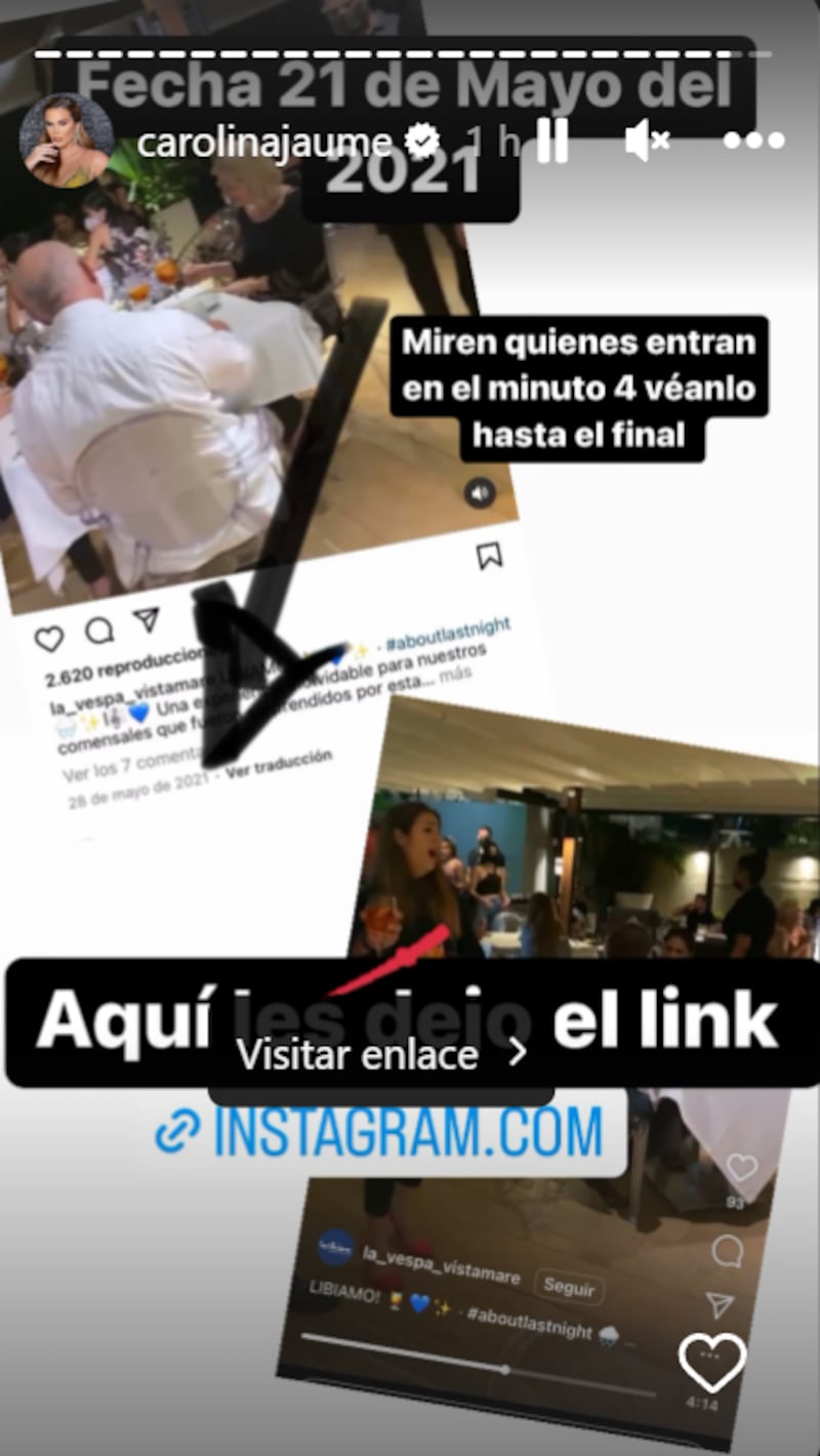 Captura de historia de Instagram de Carolina Jaume