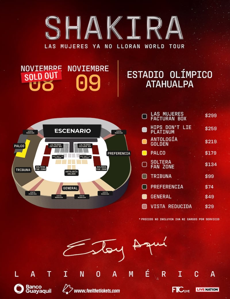 Precios de las entradas a Shakira