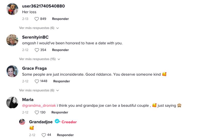 Los comentarios de TikTok apoyando a Joe después que la chica lo dejó plantando en el restaurante.