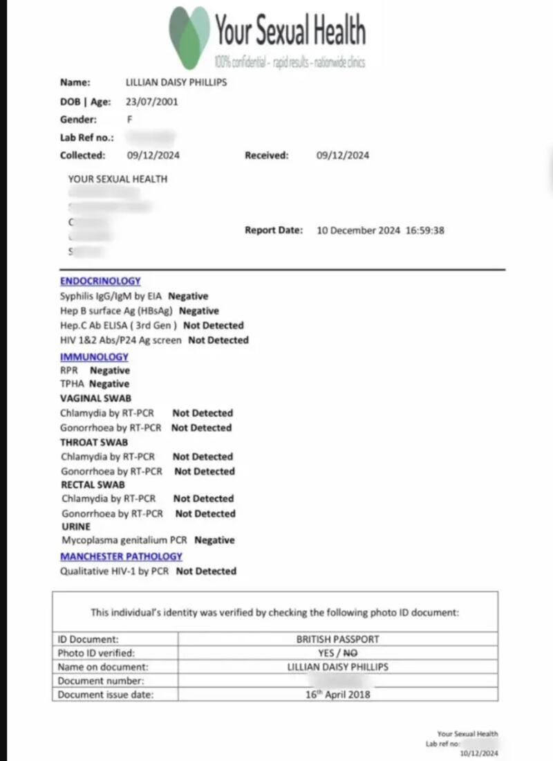 Resultados de la prueba de ETS de Lily Phillips.