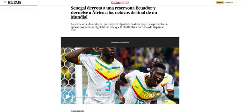 Senegal derrota a Ecuador 2 a 1 y se encuentra en los octavos de final del Mundial