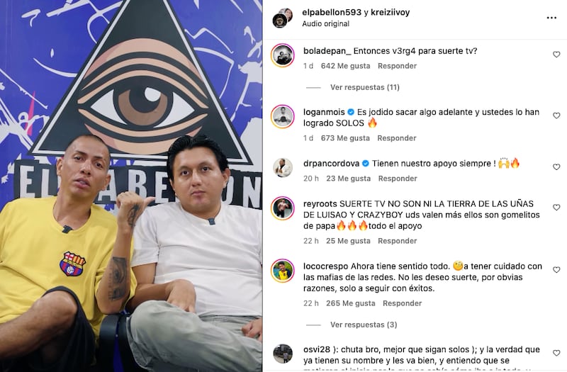 Mensajes de respaldo a Kreizivoy y Luisao, tras denunciar a 'Suerte TV' por quedarse con su canal '404 Error de Contenido'