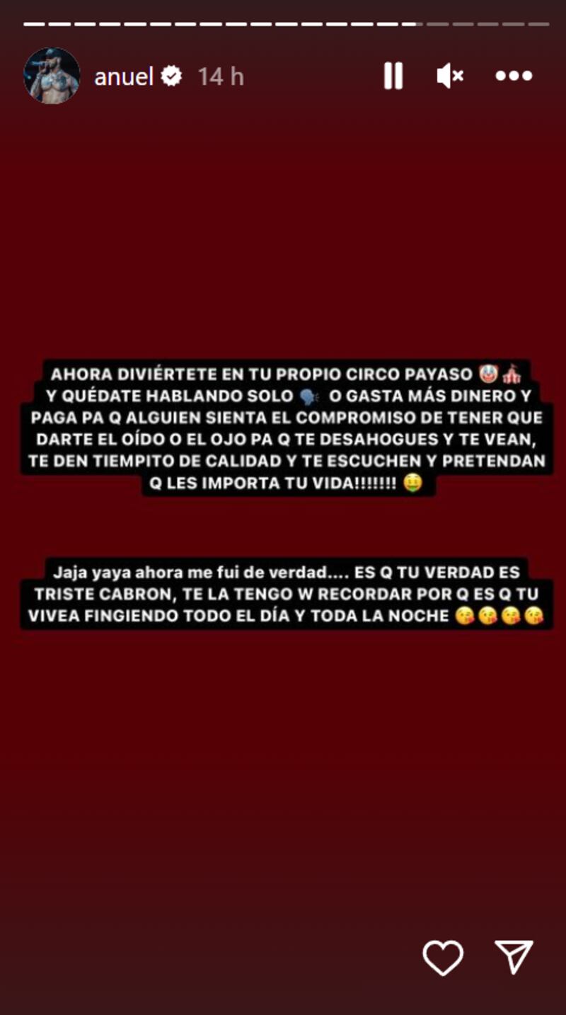 Captura de Instagram de historia de Anuel
