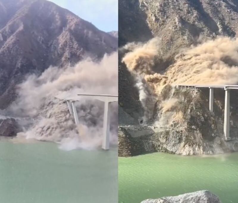 El momento del colapso del puente Hongqi, en Sichuan, fue captado en video por testigos.