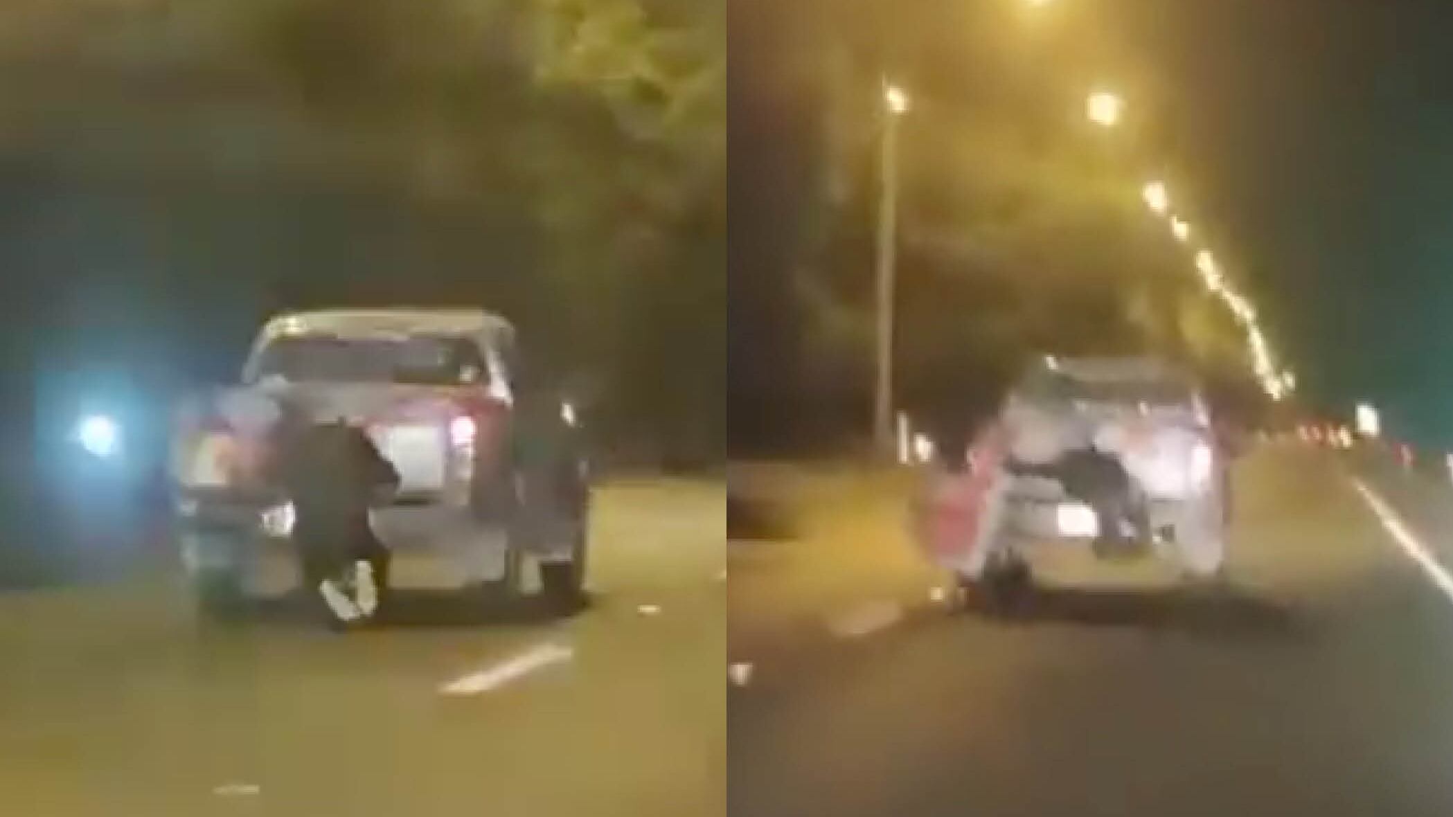 Sujeto se colgó de una camioneta en movimiento para robarle la mercadería.