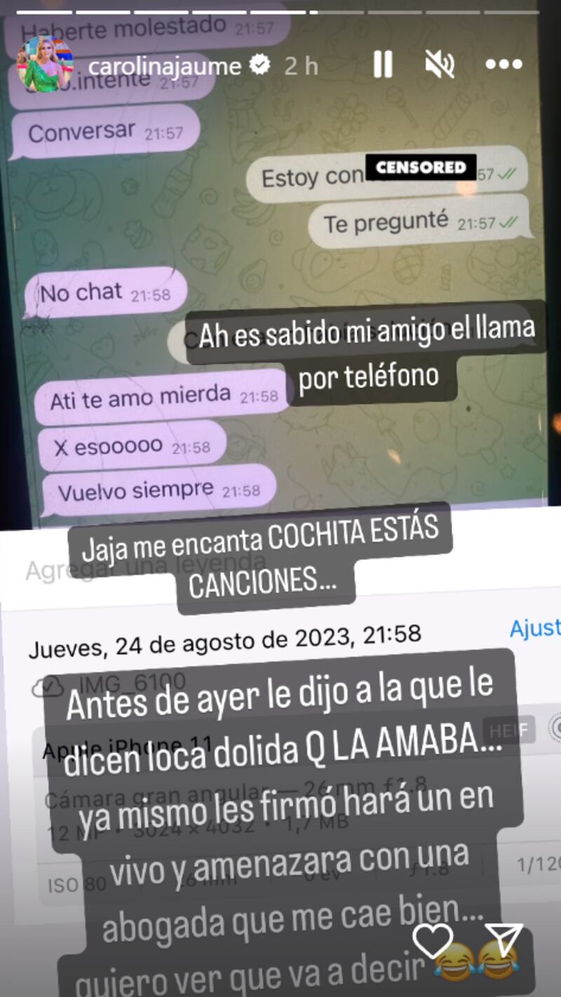 Captura de historias de Instagram de Carolina Jaume