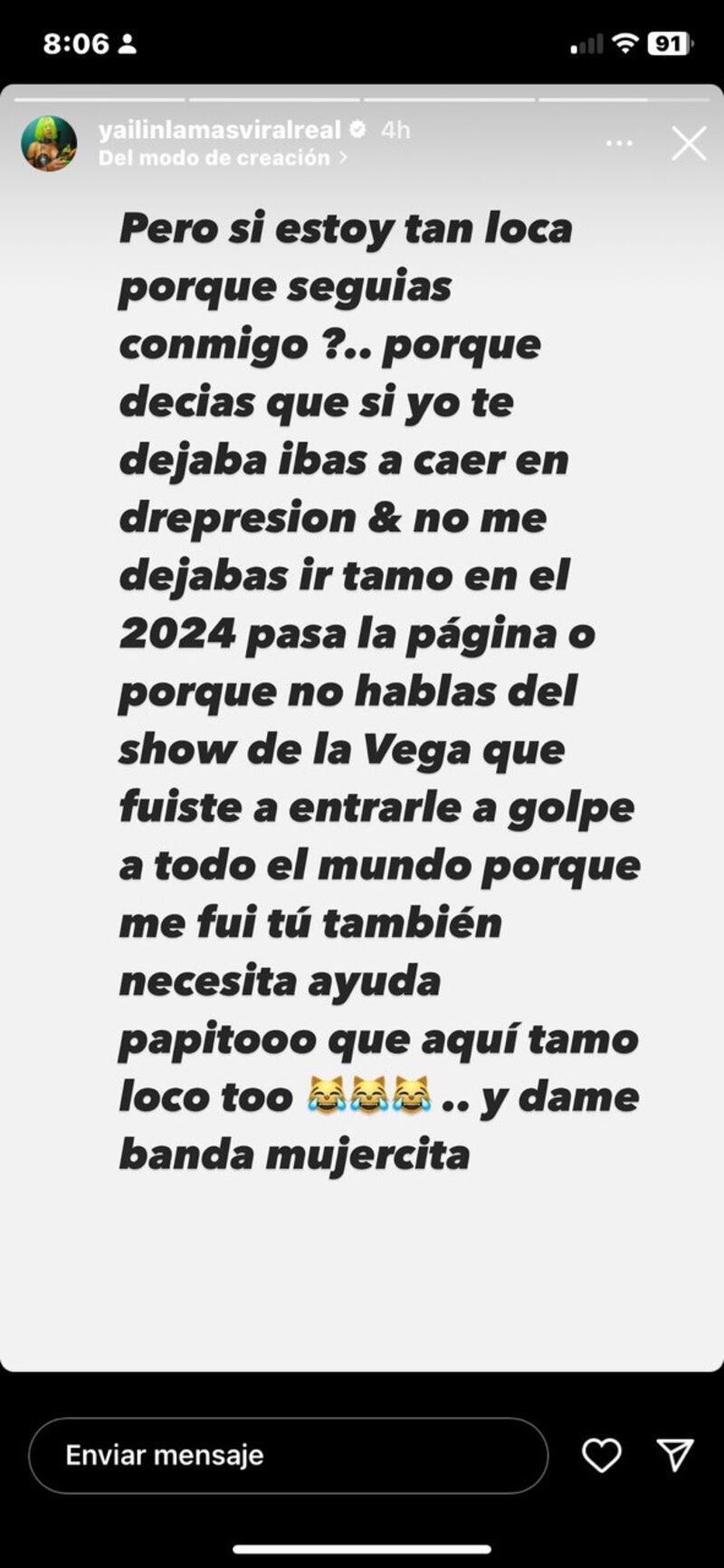 Captura de pantalla historias de Yailin en Instagram