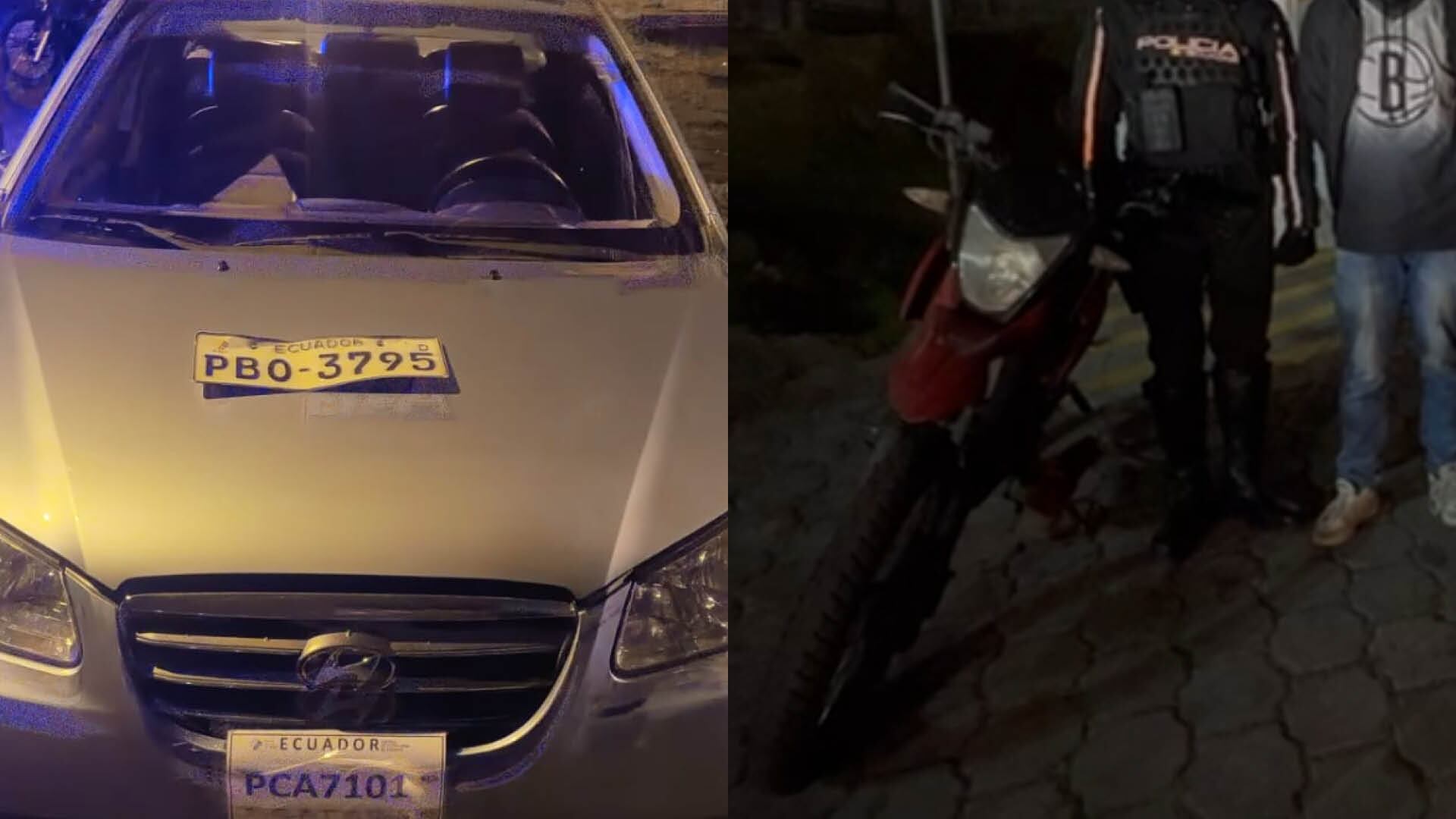 Quito: sujetos con vehículo y motocicleta robados querían huir de la Policía.
