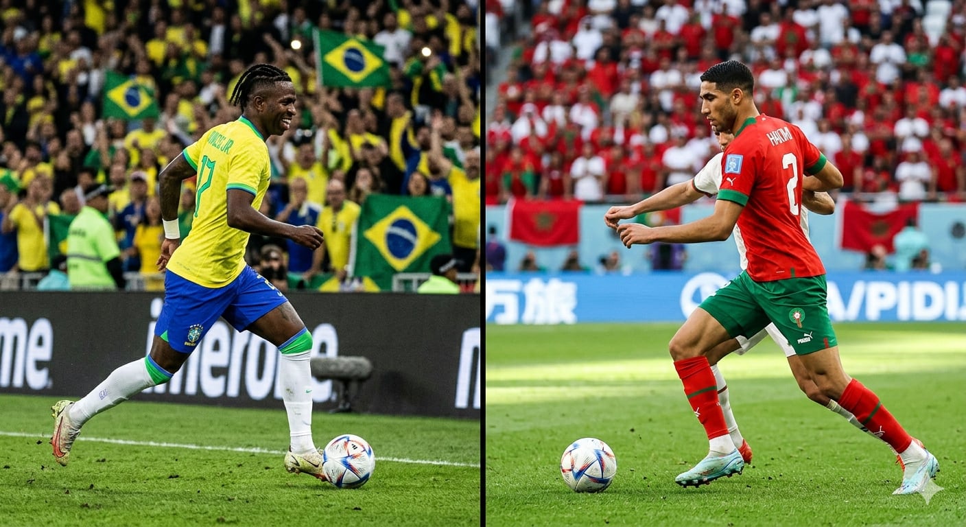 Cara a Cara: Vinicius Jr. y Achraf Hakimi en un intenso duelo entre Brasil y Marruecos