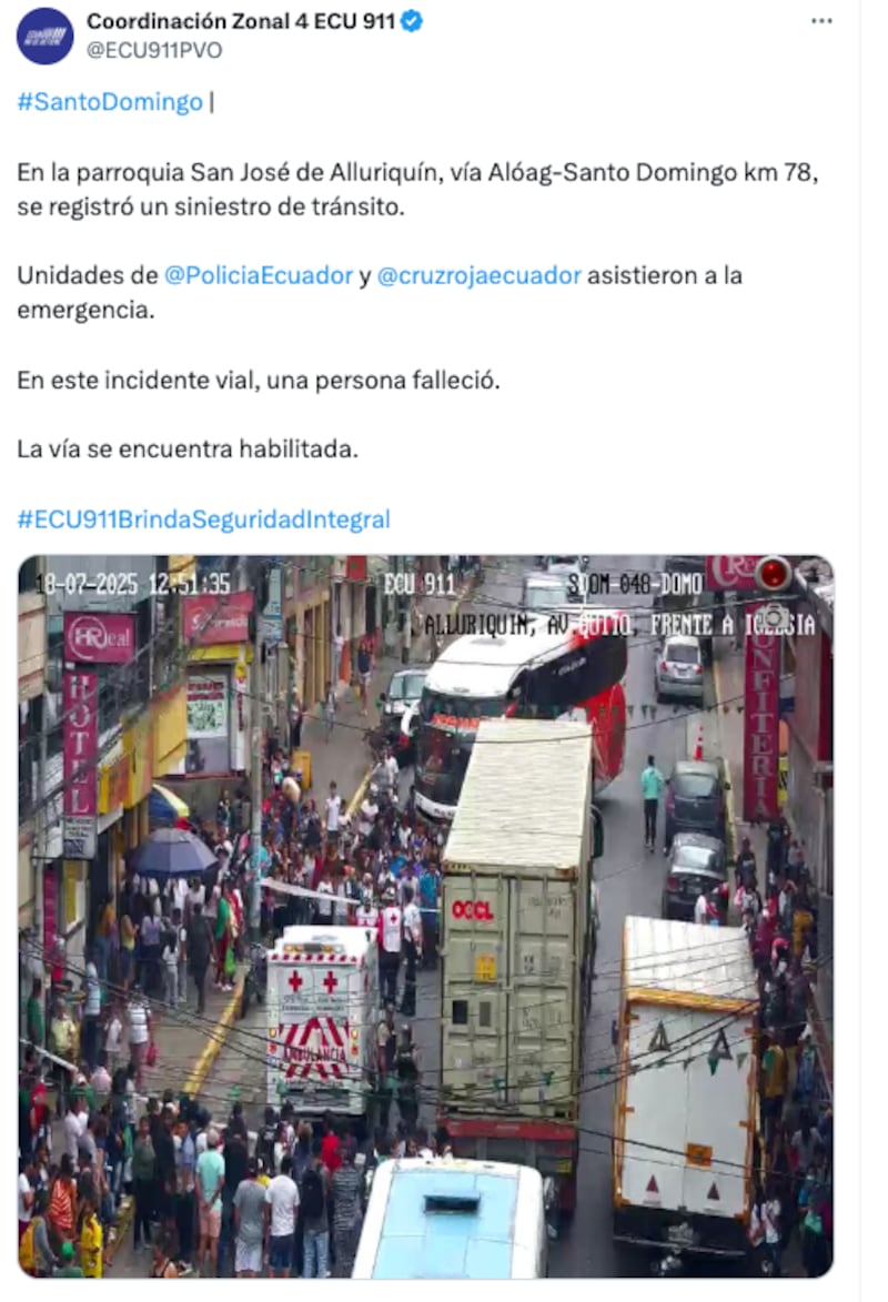 Fatal atropello en Alluriquín: tráiler arrolla a peatón en la vía Alóag–Santo Domingo