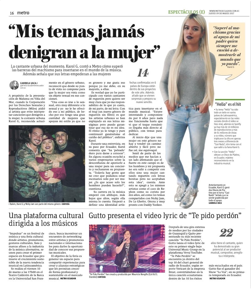 Entrevista a Karol G por Metro Ecuador