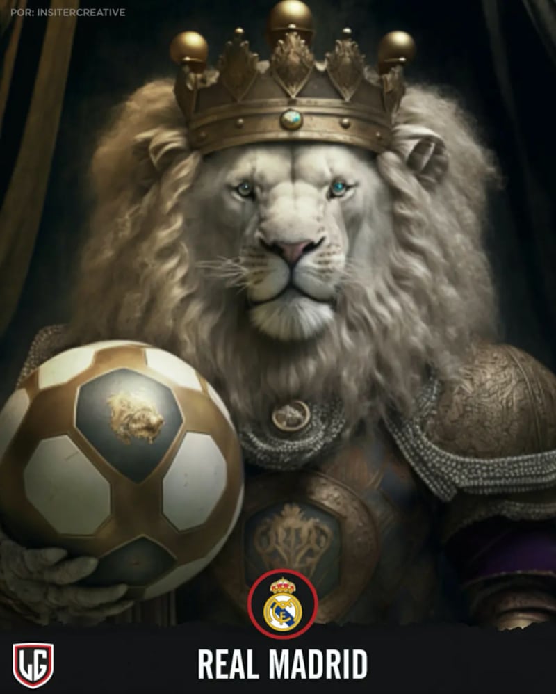 Si bien es cierto, el Real Madrid no posee un animal como tal en su escudo, lo simbolizan con un león blanco por su poderio dentro de cualquier competición de alto calibre.