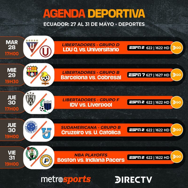 Agenda Directv del 28 al 31 de mayo