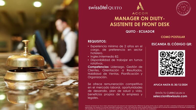 Vacantes en el Swissôtel Quito