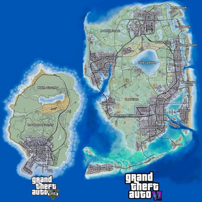 Dimensiones del mapa del videojuego de GTA VI.