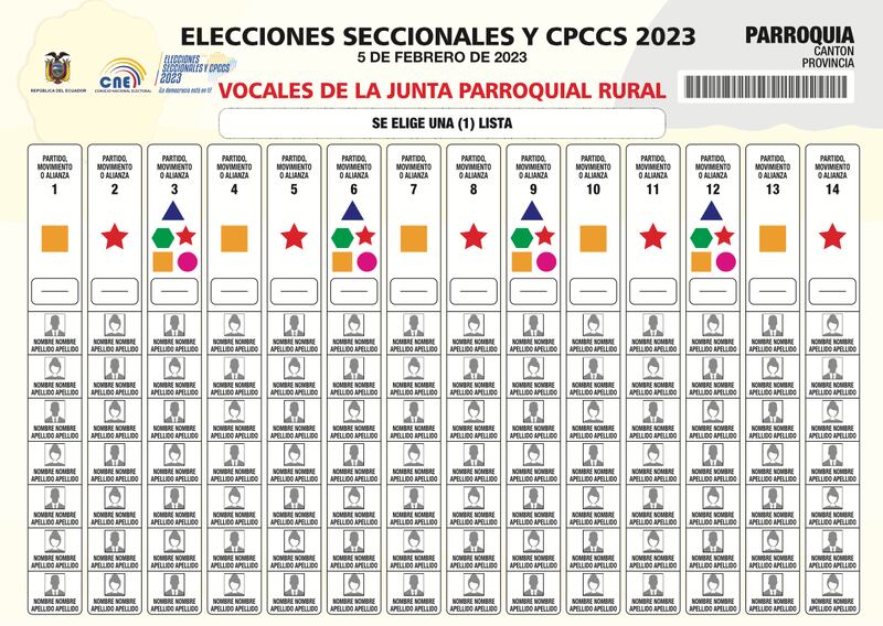Papeleta para elegir Vocales de Junta Parroquial