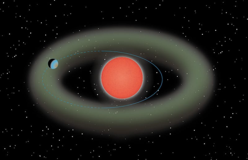Representación de planeta descubierto cerca de una estrella enana roja