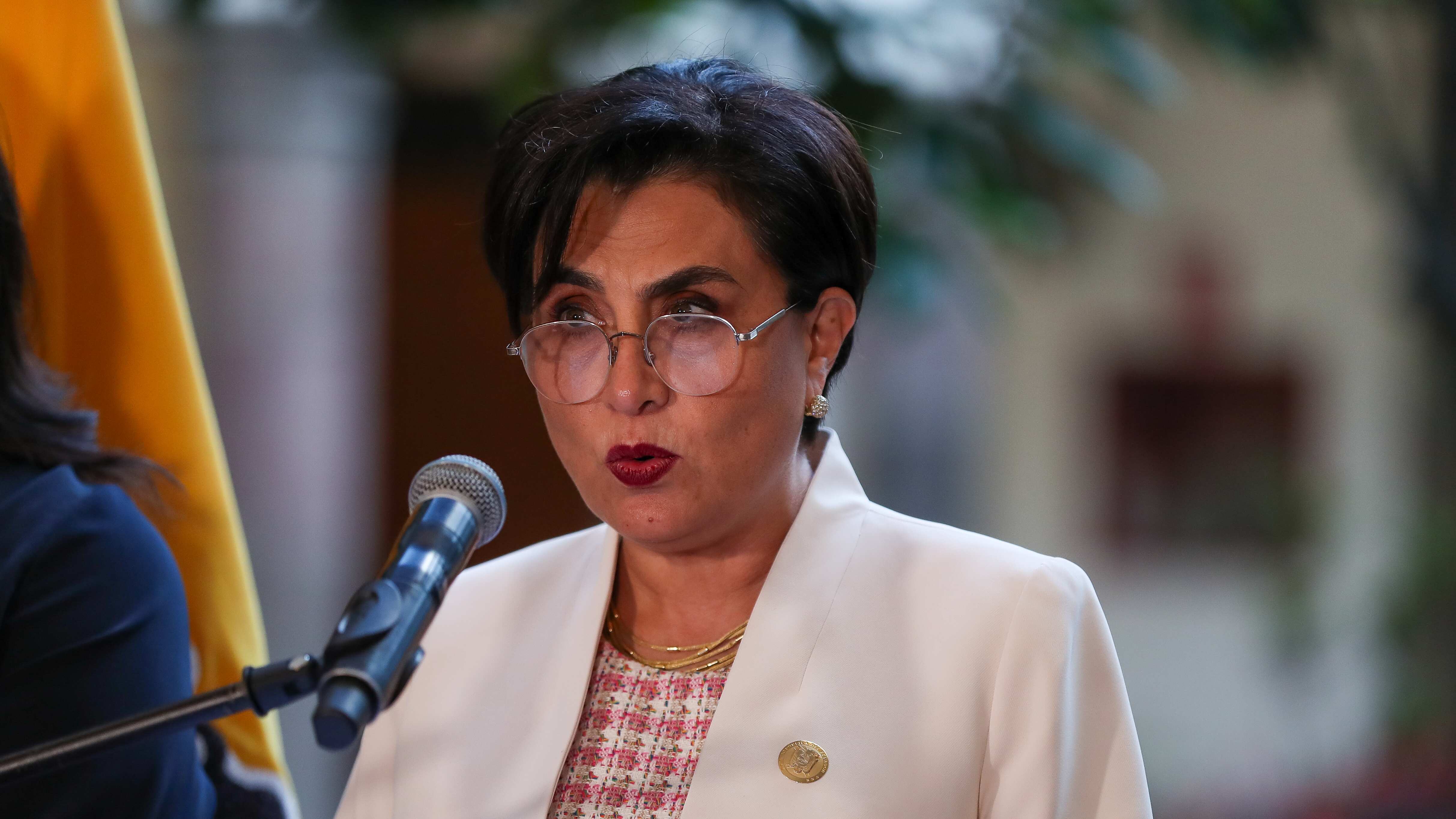La canciller de Ecuador, Gabriela Sommerfeld, en declaraciones a la prensa hoy.