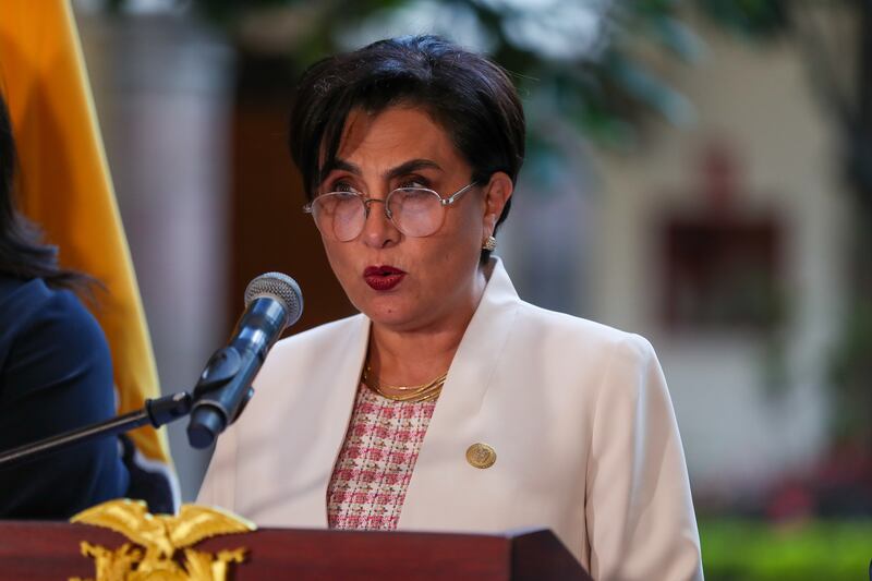 La canciller de Ecuador, Gabriela Sommerfeld, en declaraciones a la prensa hoy.
