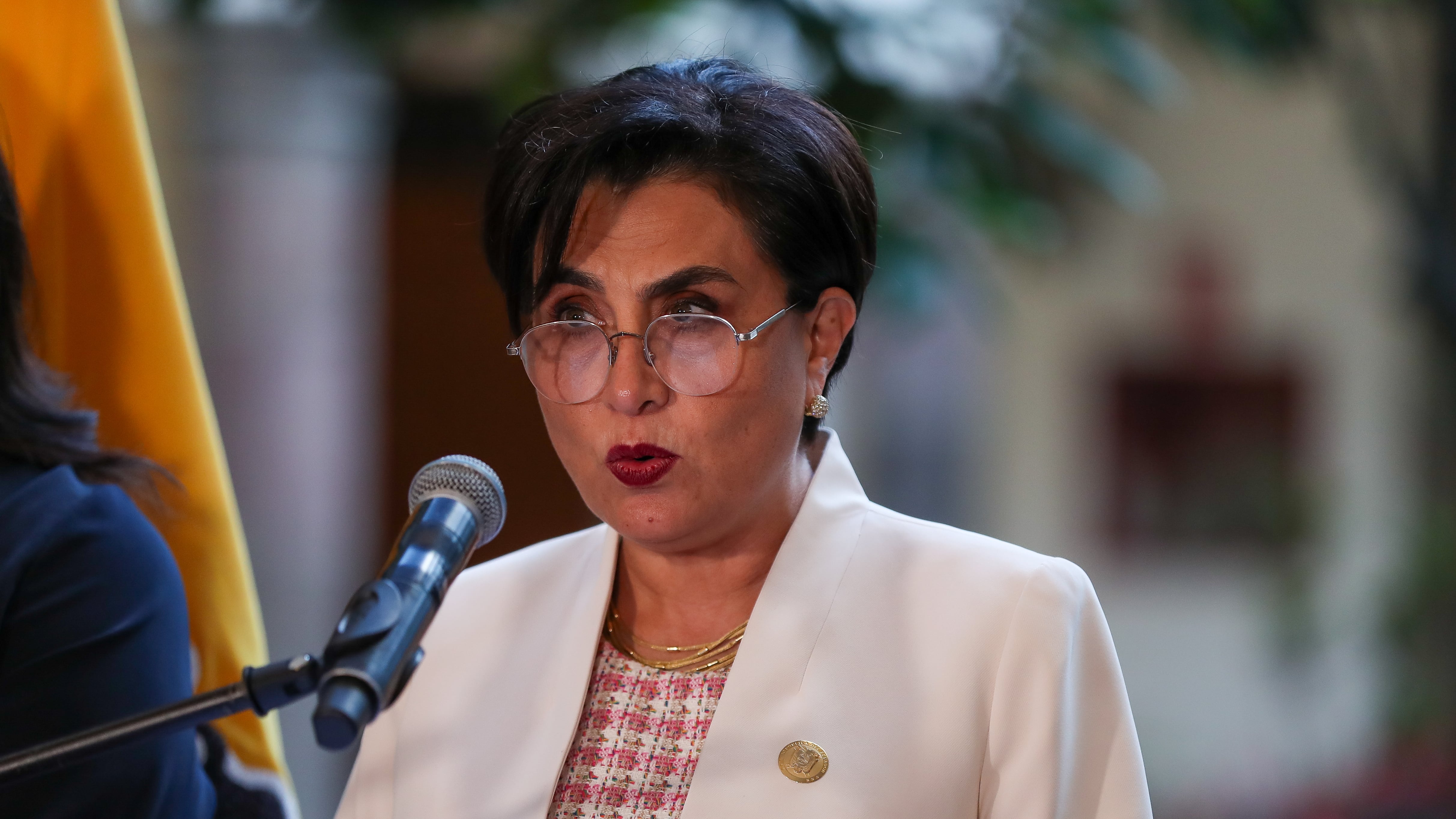 La canciller de Ecuador, Gabriela Sommerfeld, en declaraciones a la prensa hoy.