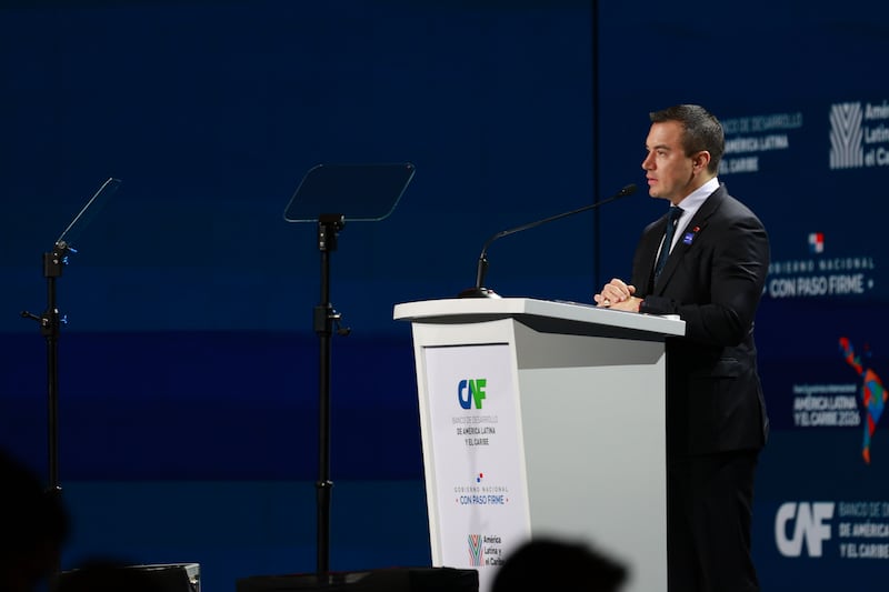 Presidente Daniel Noboa durante su intervención en el Foro CAF
