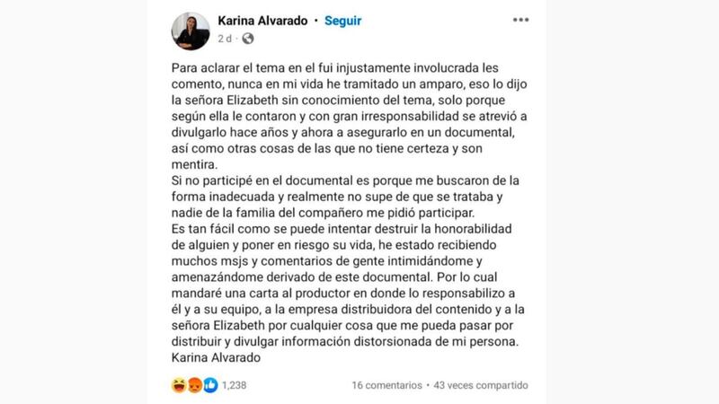 Karina Alvarado, pronunciamiento