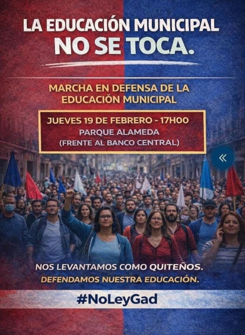 Convocan a movilización en defensa de la educación municipal en Quito este jueves 19 de febrero