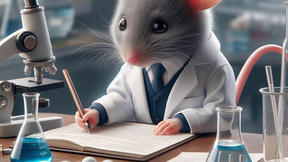 Ratón científico creado por la IA Bing Chat. Alberto Sandoval