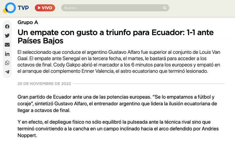 Ecuador empata con Holanda