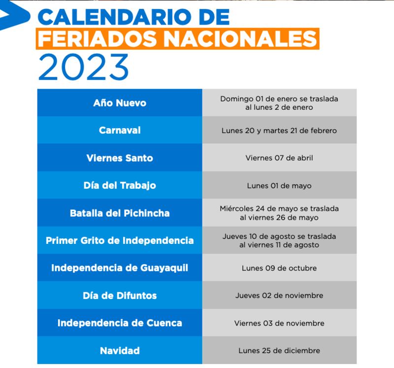 Lista de feriados de 2023