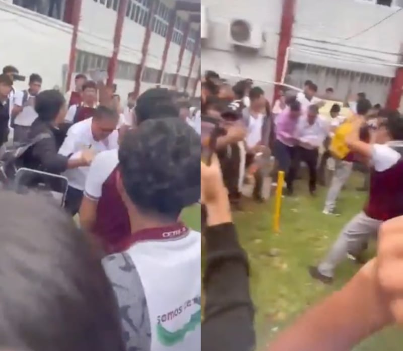 Video muestra cómo estudiantes agreden al director de la escuela y causan destrozos durante la protesta.