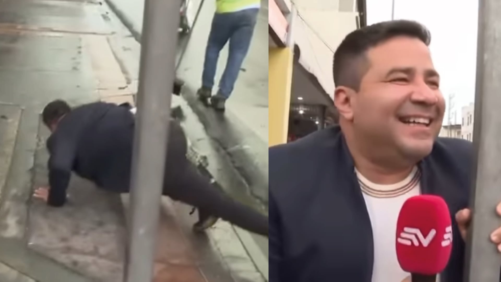 Así fue la aparatosa caída de Henry Bustamante en medio de un reportaje