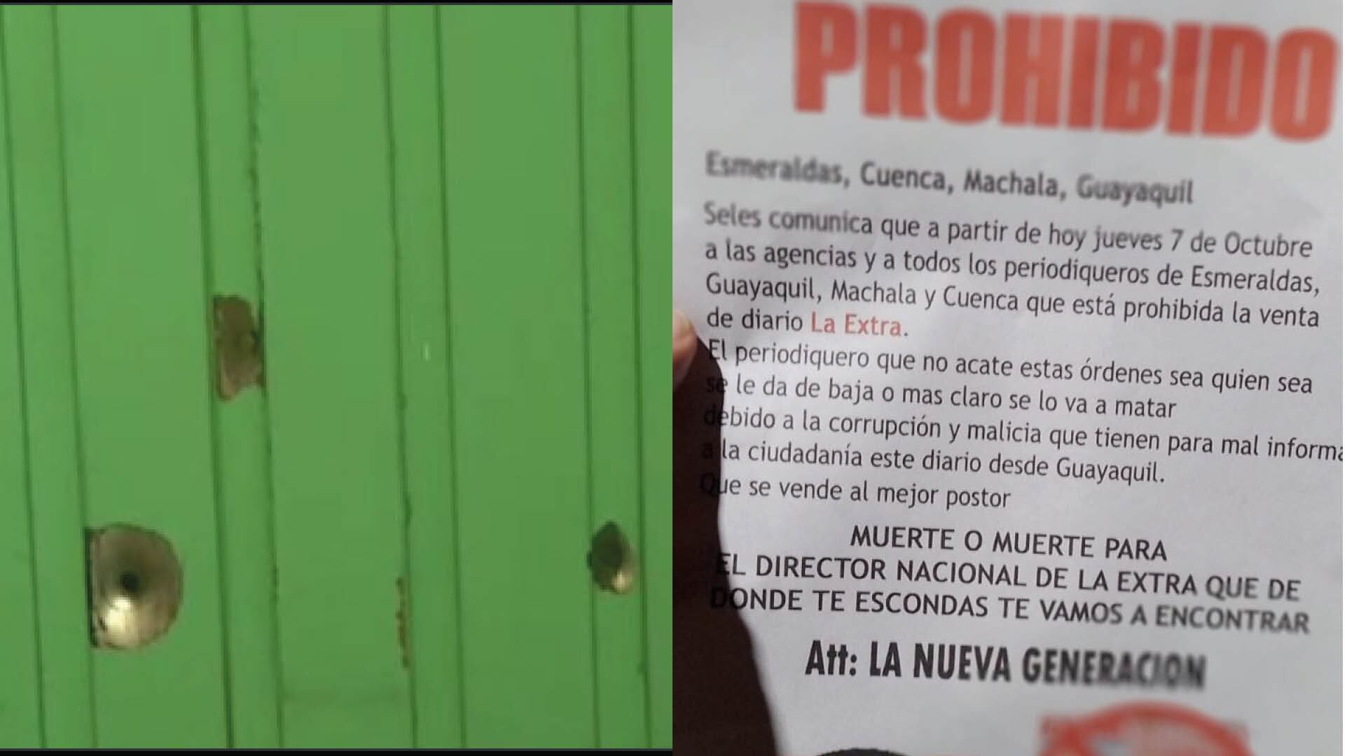 Sujetos en moto dispararon contra puerta de canal RTS y dejaron panfletos con amenazas al diario Extra