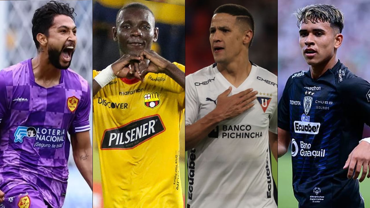 Jeison Medina de Aucas, Janner Corozo de Barcelona SC, Álex Arce de Liga de Quito y Kendry Páez de Independiente del Valle en Liga Pro