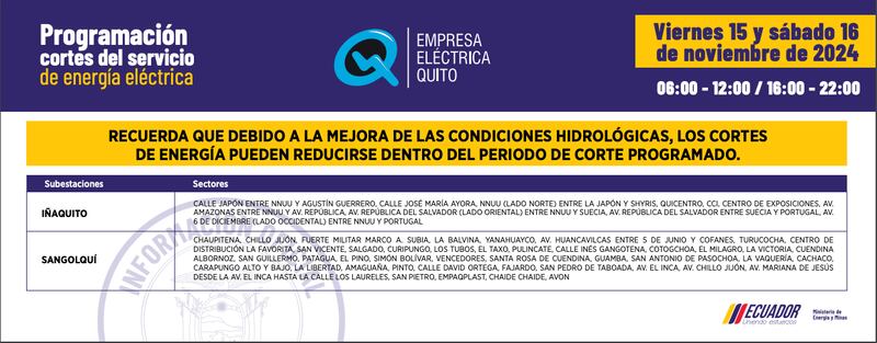 CORTES DE LUZ VIERNES 15 Y SÁBADO 16 DE NOVIEMBRE