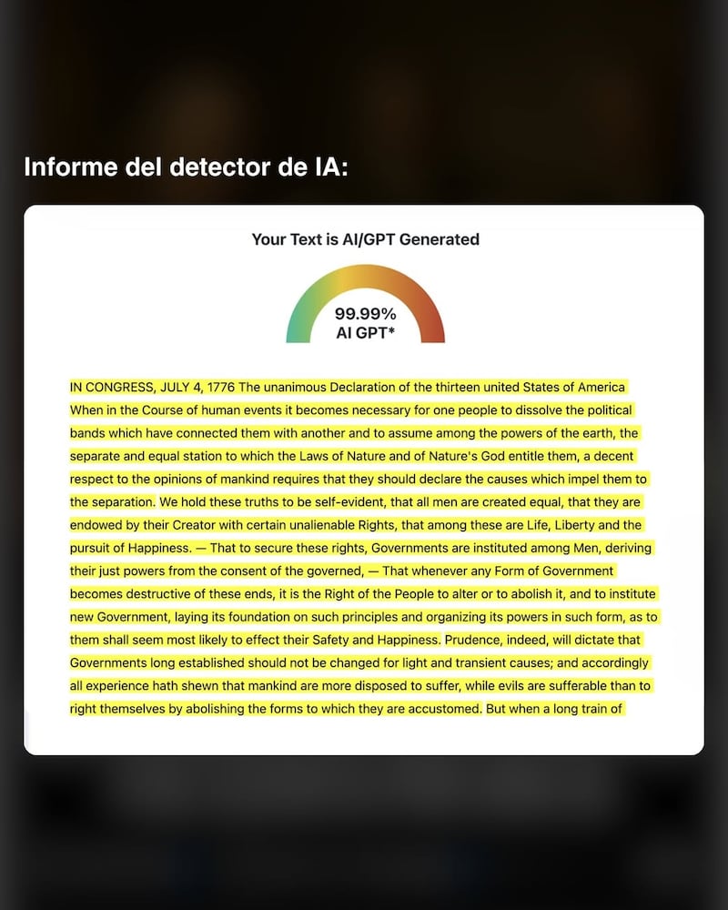 Respuesta de detector de IA.