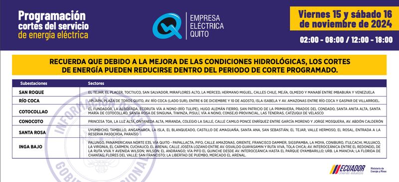 CORTES DE LUZ VIERNES 15 Y SÁBADO 16 DE NOVIEMBRE