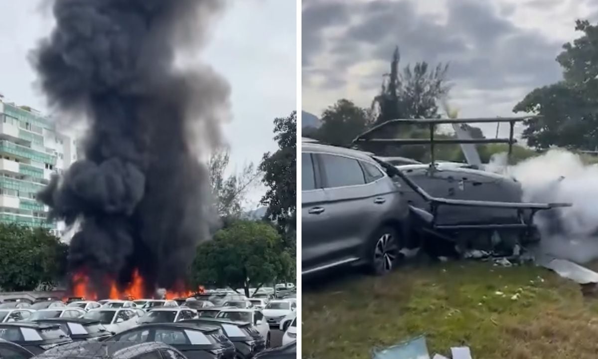 Dos helicópteros chocaron en pleno vuelo sobre Río de Janeiro y cayeron en la zona oeste de la ciudad, donde una de las aeronaves provocó un incendio.
