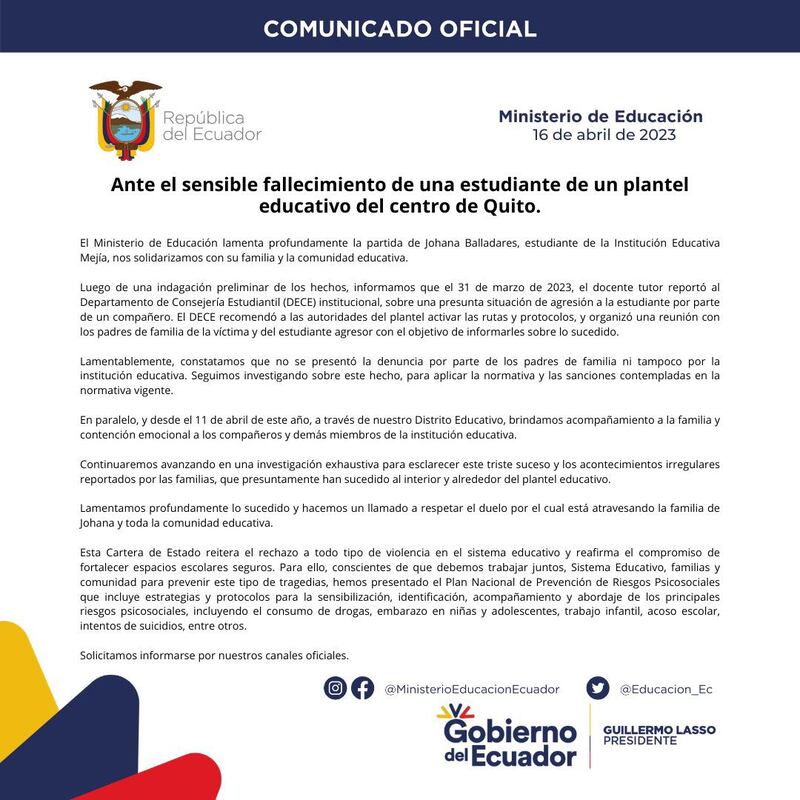 Suicidio colegio Mejía