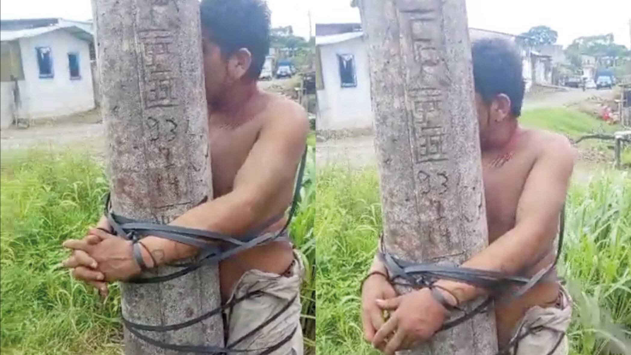 Amarrado a un poste y golpeado, así acabo un sujeto que intentó robar en El Carmen