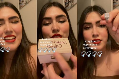 Tiktoker presume cofre con anillos de compromiso de sus exparejas