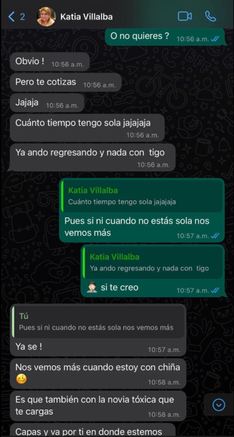 Evidencia de la conversación entre su pareja y la 'mujer mayor'. Imagen: captura de pantalla de la cuenta de Facebook de Salma Ayala